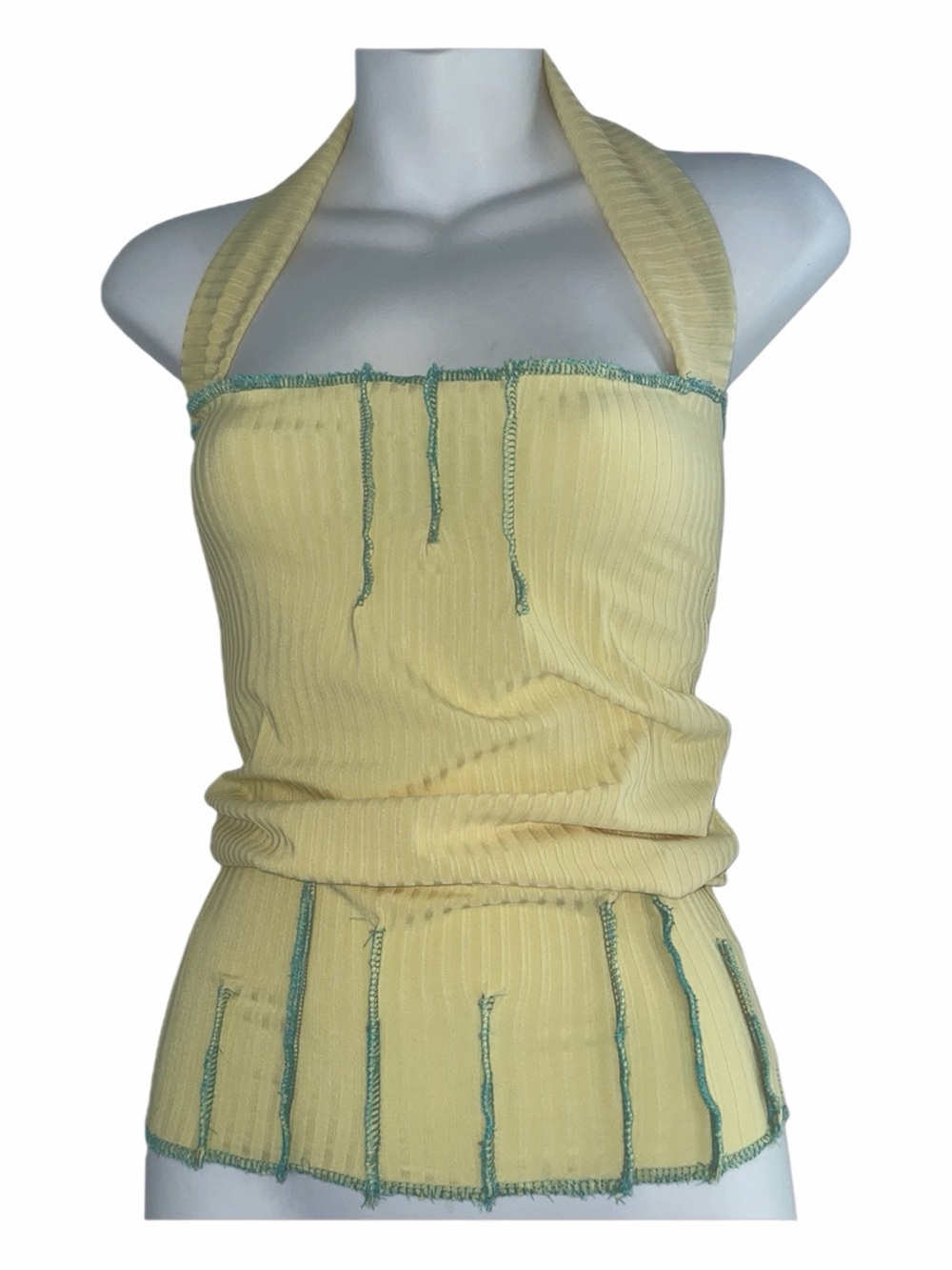 Garment Architect Sheer Ribbed Halter Top Contrast Stitch Y2K M/L